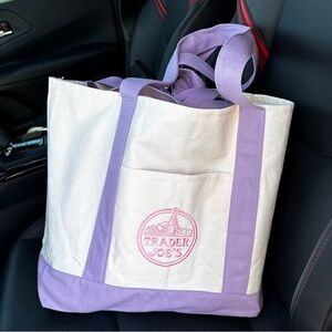 Trader Joe’s Lavender and pink Trim Canvas Tote Bag